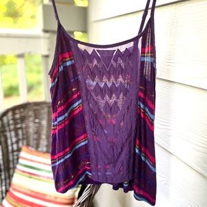 Free people pink/ purple sheer middle striped tank top blouse size medium
